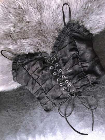 Plus Frill Hem Lace Up Cami Top