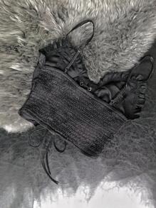 Celure Top de tirantes bajo fruncido con cordón - Negro - Ver 2