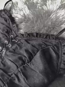 Celure Top de tirantes bajo fruncido con cordón - Negro - Ver 3