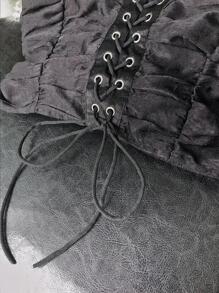 Celure Top de tirantes bajo fruncido con cordón - Negro - Ver 4