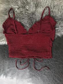SHEIN Clasi Plus Frill Hem Lace Up Cami Top - Burgundy - View 2
