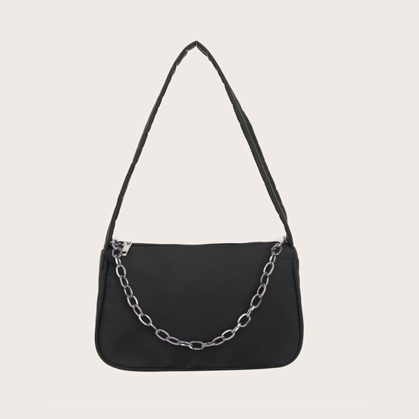 

Minimalist Chain Decor Baguette Bag, Black