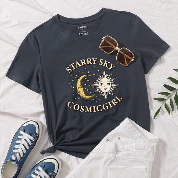 

Sun And Moon Print Tee, Dark grey