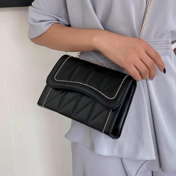 

Quilted Flap Shoulder Bag, Black