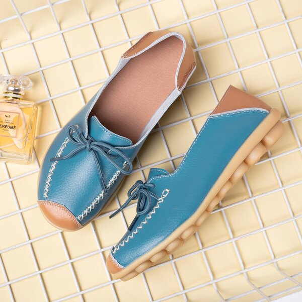 

Leather Bow Decor Slip On Flats, Baby blue