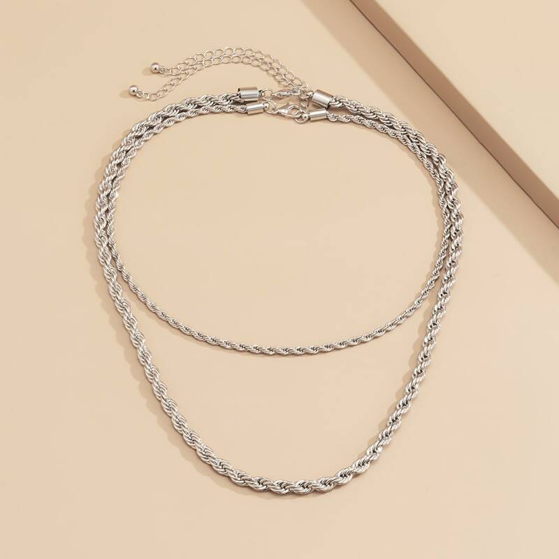 

2pcs Minimalist Chain Necklace, Silver