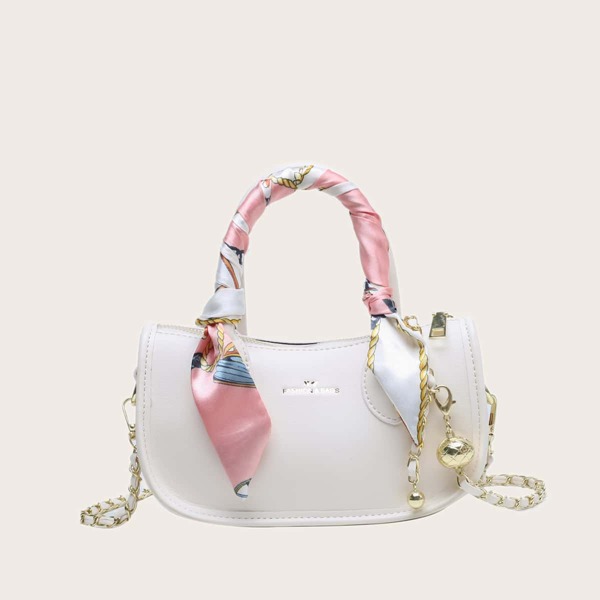 

Twilly Scarf Decor Satchel Bag, Beige
