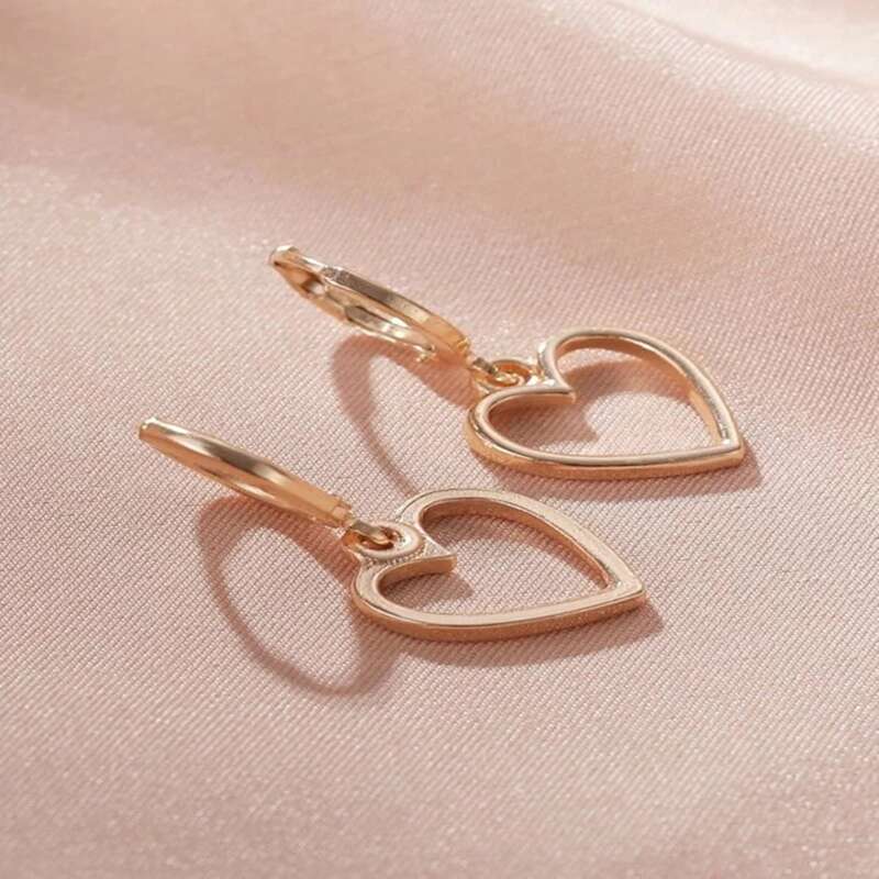 

Heart Decor Charm Earrings, Gold