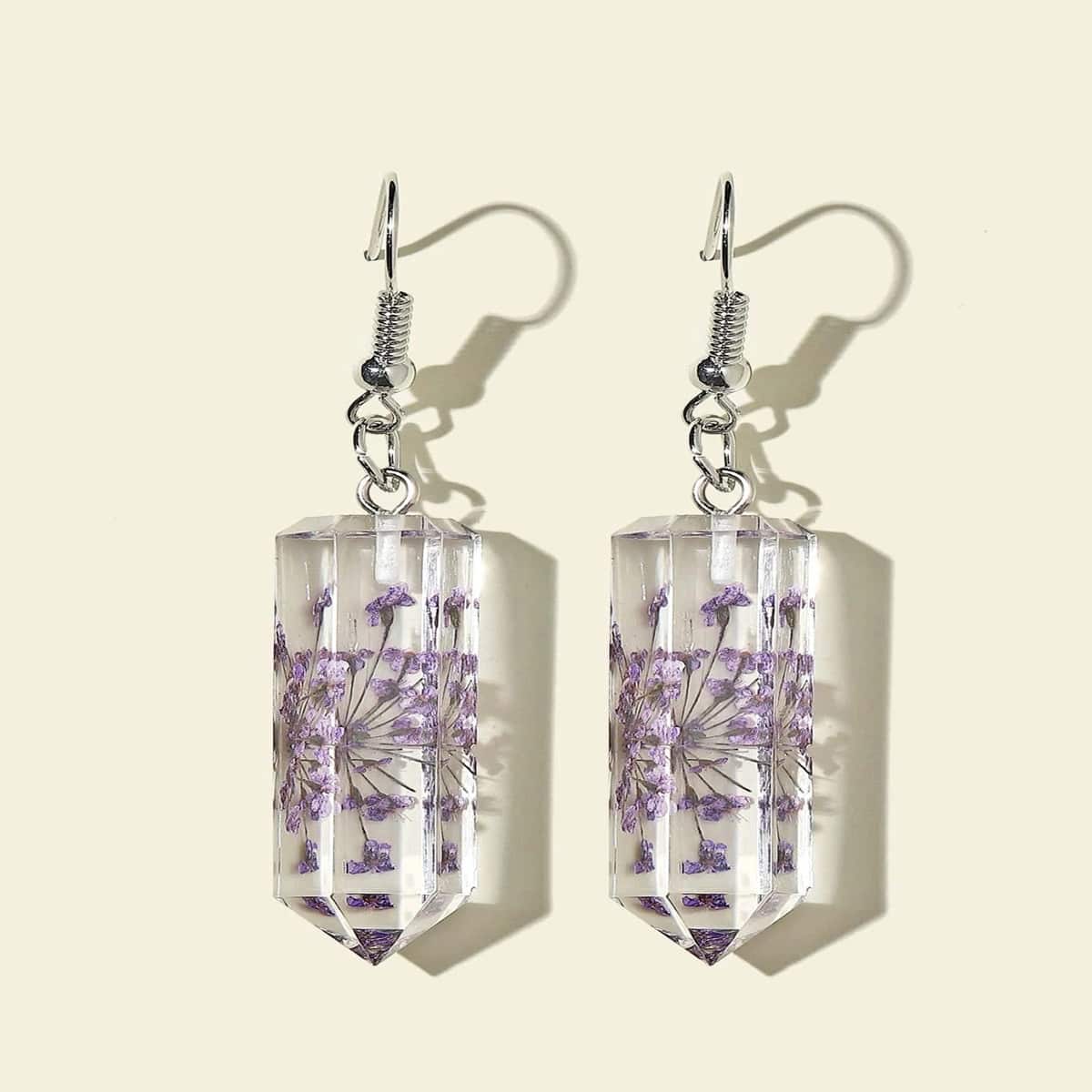 

Floral Decor Charm Earrings, Purple