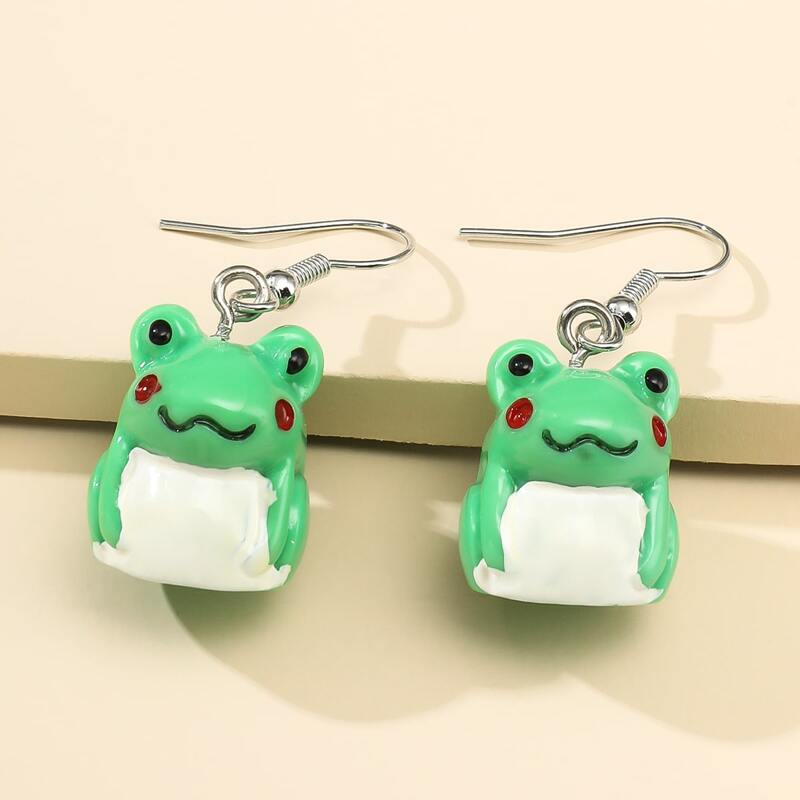 

Cartoon Frog Charm Earrings, Green