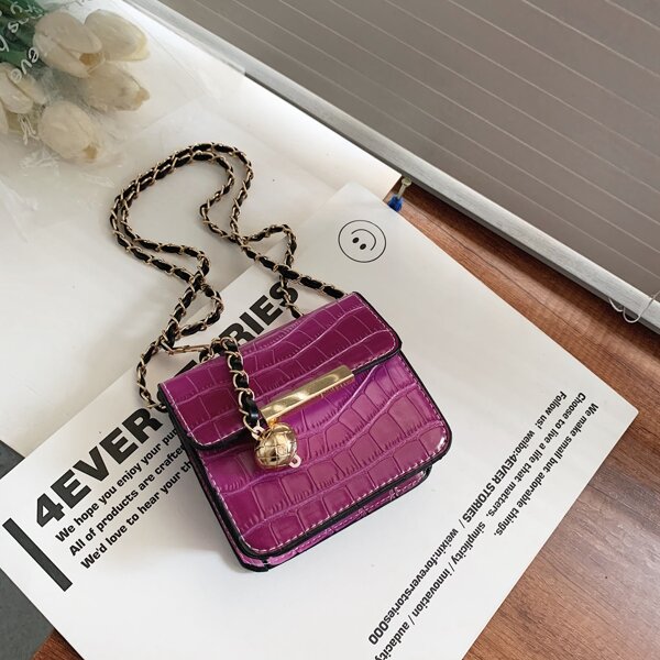 

Girls Croc Embossed Chain Crossbody Bag, Purple
