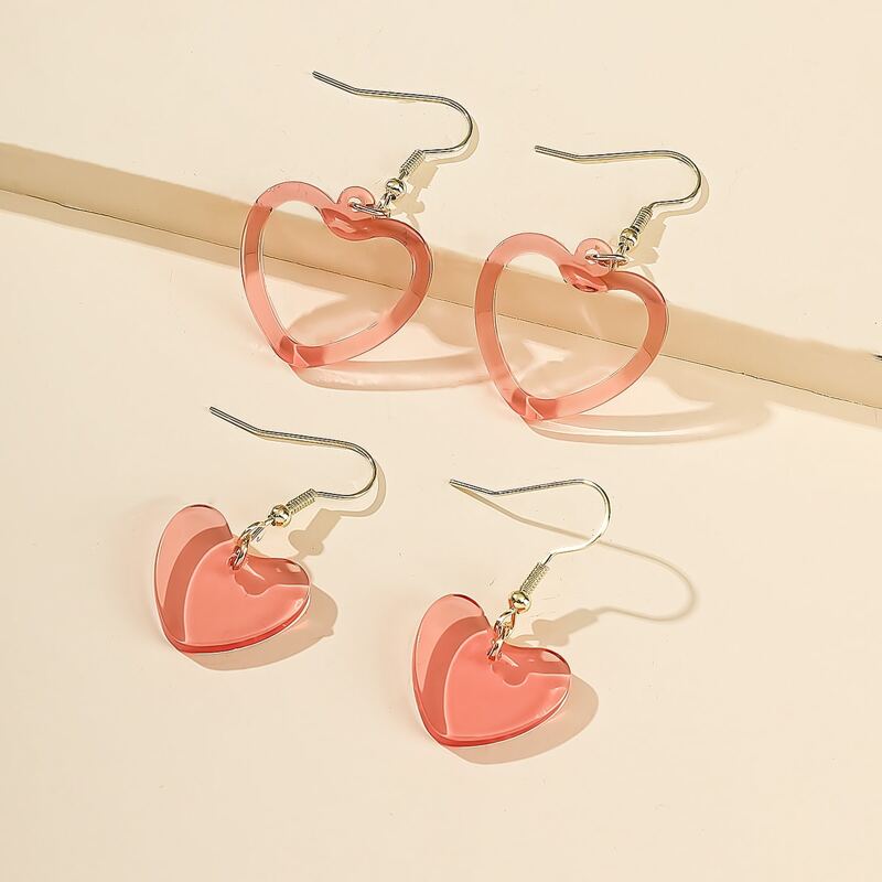 

2pairs Heart Charm Earrings, Pink