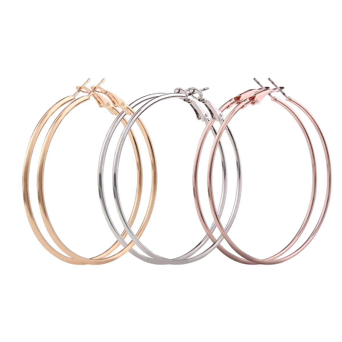 

3pairs Minimalist Hoop Earrings, Multicolor