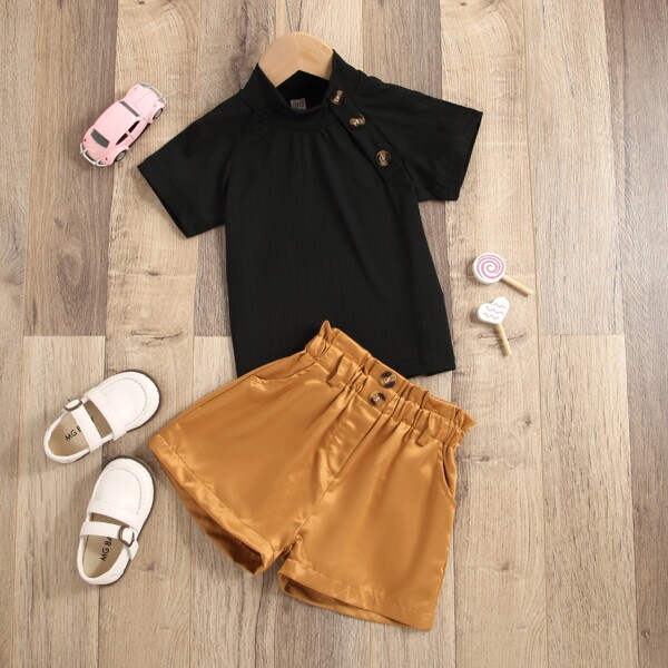 

Toddler Girls Rib-Knit Top & Button Front Shorts Set, Multicolor