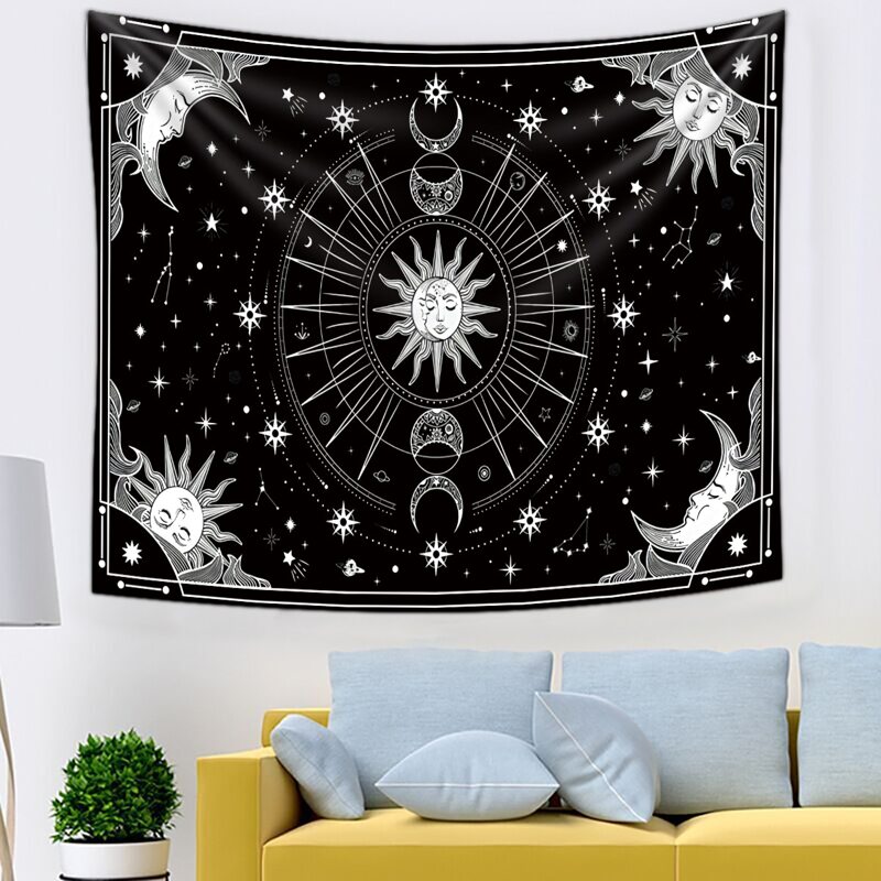

Moon & Sun Print Tapestry, Black and white