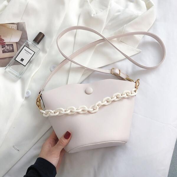

Chain Decor Satchel Bag, White