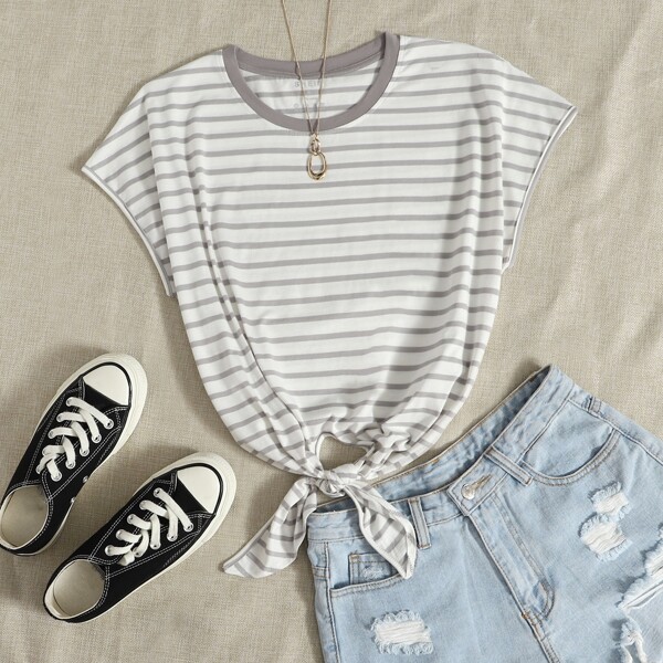 

Short Sleeve Striped Tee, Grey