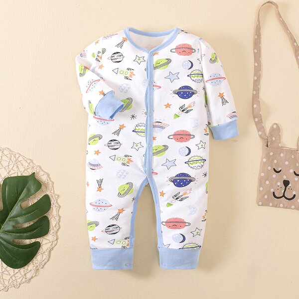 

Baby Boy Cartoon Graphic Piping Trim Jumpsuit, Multicolor