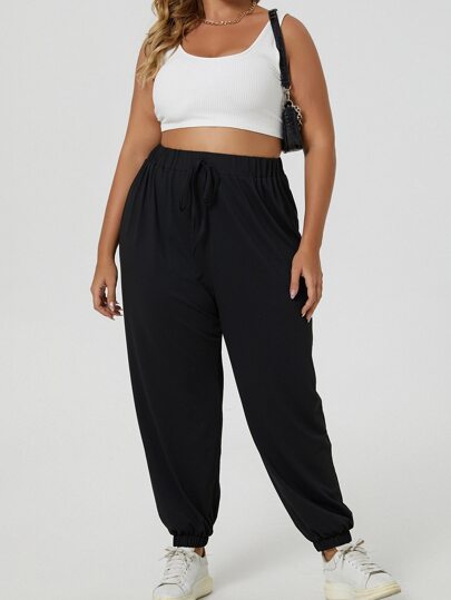 Pantalon de survêtement unicolore à nœud taille haute