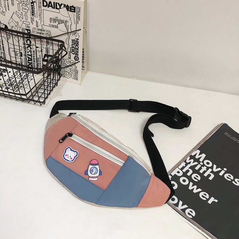 

Color Block Fanny Pack With 2pcs Brooch, Coral pink