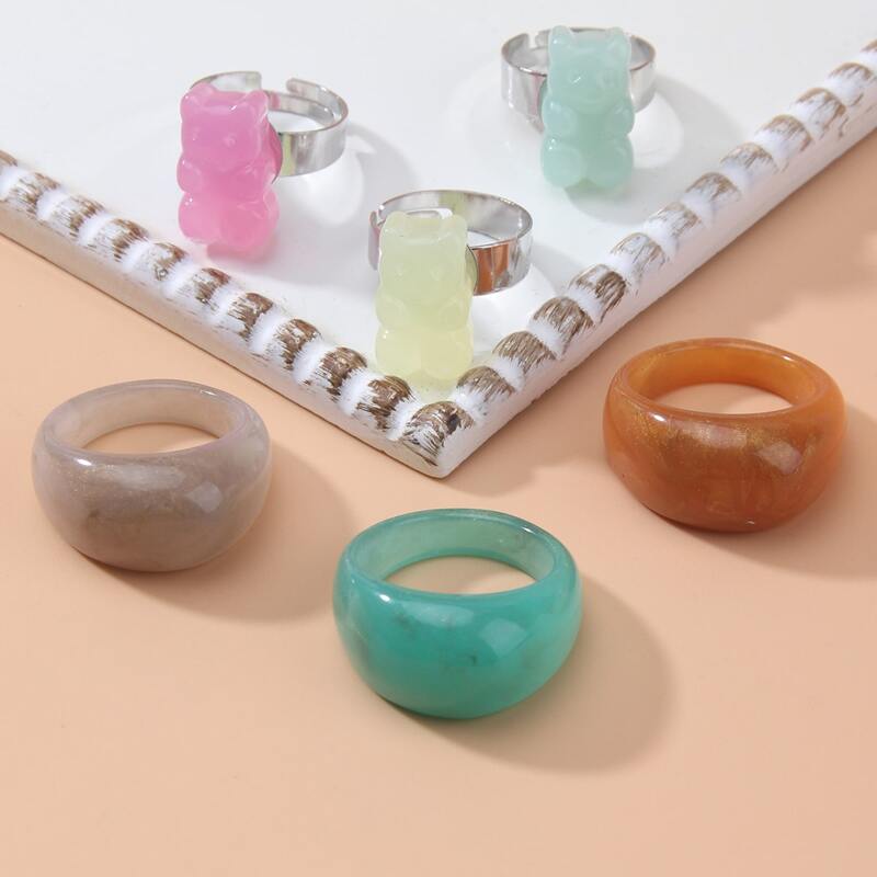 

6pcs Resin Ring, Multicolor