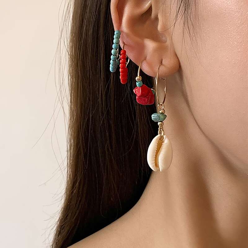 

8pcs Shell Charm Earrings, Gold