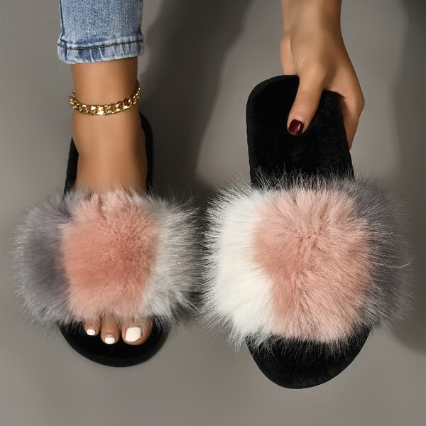 

Striped Fluffy Bedroom Slippers, Multicolor