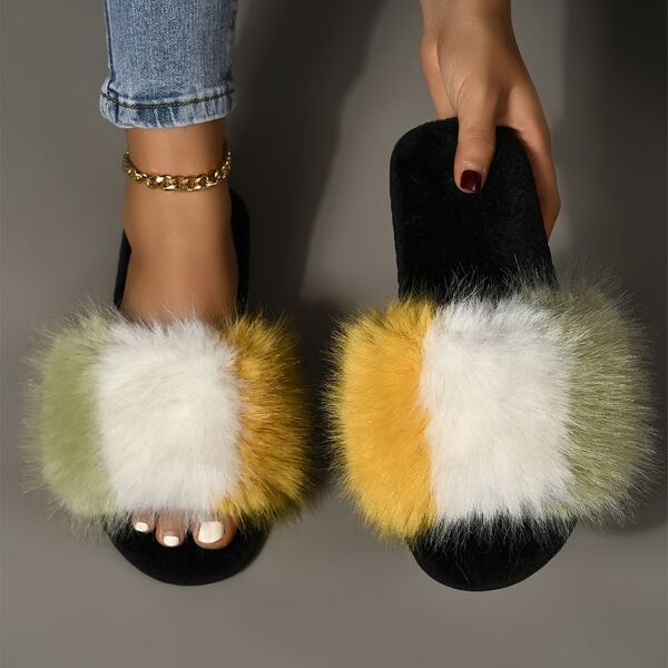 

Striped Fluffy Bedroom Slippers, Multicolor