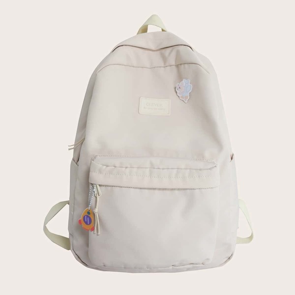 

Minimalist Cartoon Decor Pocket Front Backpack, Beige