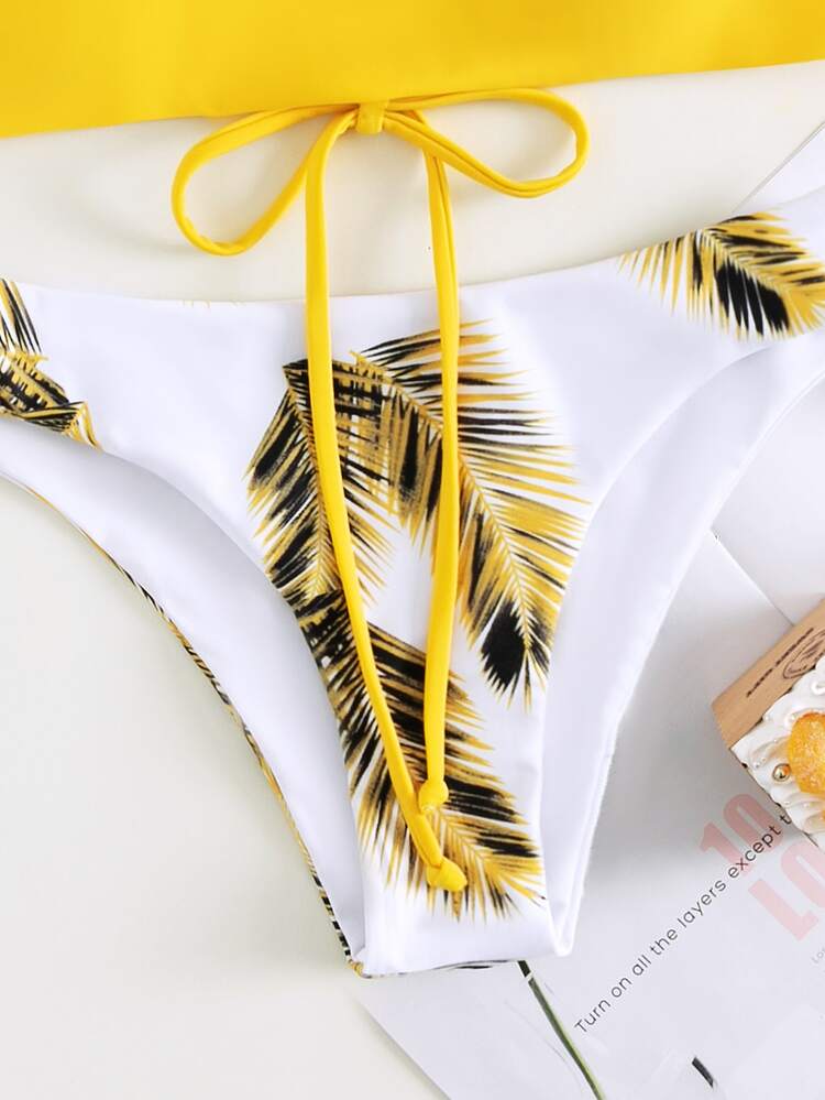 Palm Print Tie Back Bikini Set - Multicolor - View 4