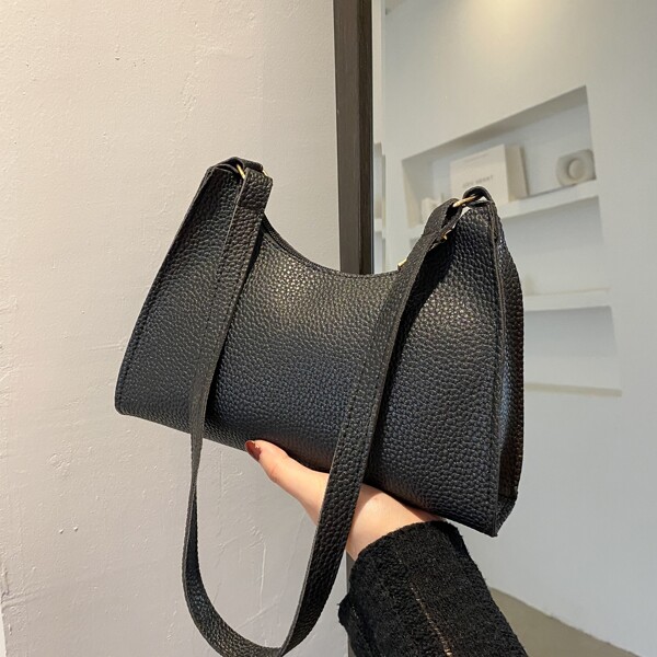

Minimalist Textured Shoulder Bag, Black
