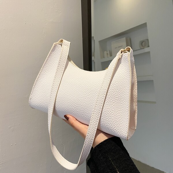 

Litchi Embossed Baguette Bag, White