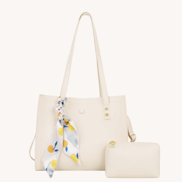 

Minimalist Scarf Decor Shoulder Bag, White