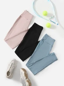 Yoga Futuristic 3pcs Workout Leggings Breathable Softness High Stretch Running Tights With Phone Pocket - Multicolor - View 6