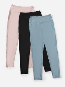 Yoga Futuristic 3pcs Workout Leggings Breathable Softness High Stretch Running Tights With Phone Pocket - Multicolor - View 7