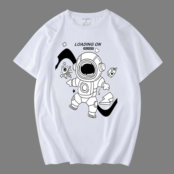 

Men Astronaut & Slogan Graphic Tee, White