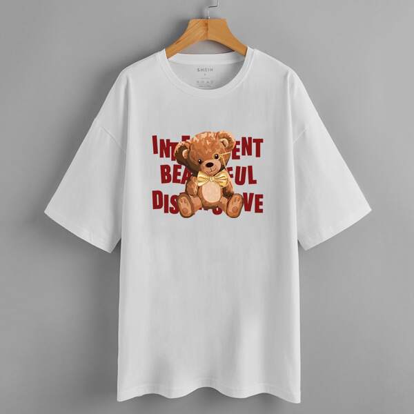 

Slogan And Bear Print Tee, White
