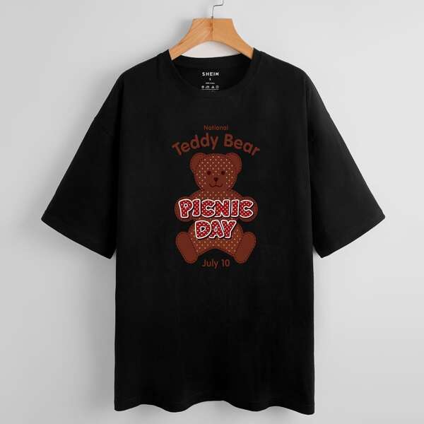 

Letter & Bear Print Tee, Black