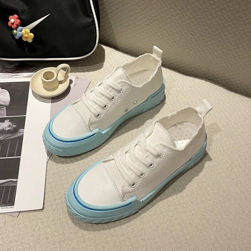 Lace-up Front Canvas Shoes, Baby blue