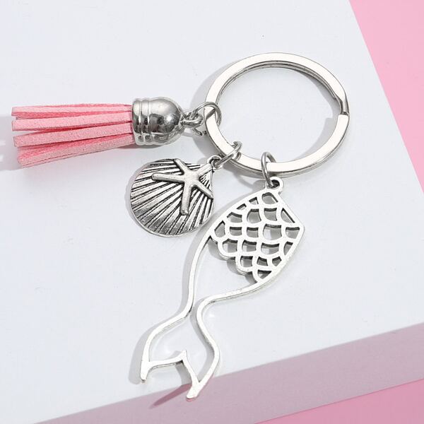 

Tassel & Shell Charm Keychain, Pink