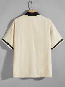 Manfinity Men Letter Graphic Button Up Shirt Without Tee - Khaki - View 2