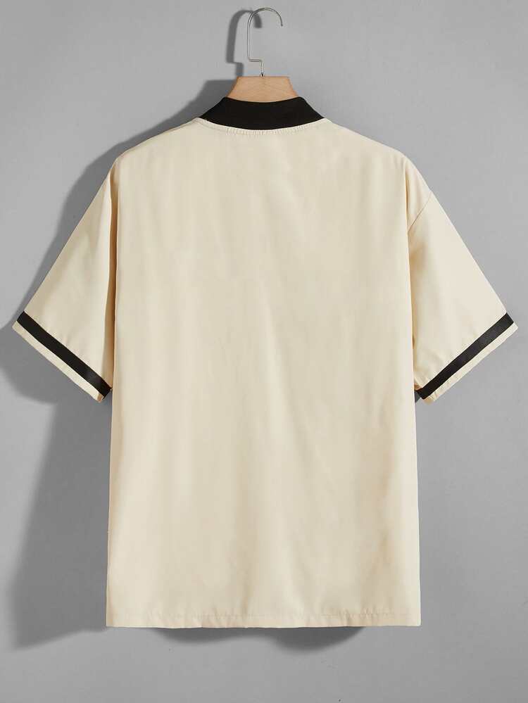 Manfinity 男士字母圖形鈕扣襯衫不帶T恤 - 卡其色 - 查看 2