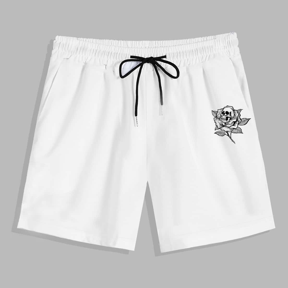 

Guys Floral & Skull Graphic Drawstring Shorts, White