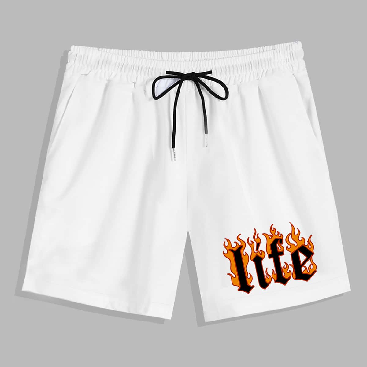 

Guys Letter Fire Graphic Drawstring Shorts, White