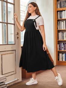 Mulvari Plus Solid Pinafore Dress Without Tee - Black - View 1