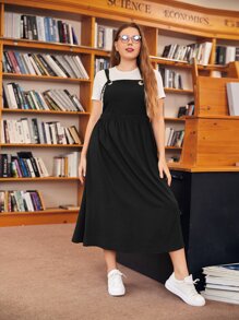 Mulvari Plus Solid Pinafore Dress Without Tee - Black - View 4
