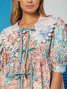 Ji Yeon Lee Top con estampado abstracto con lazo de manga farol - Multicolor - Ver 4