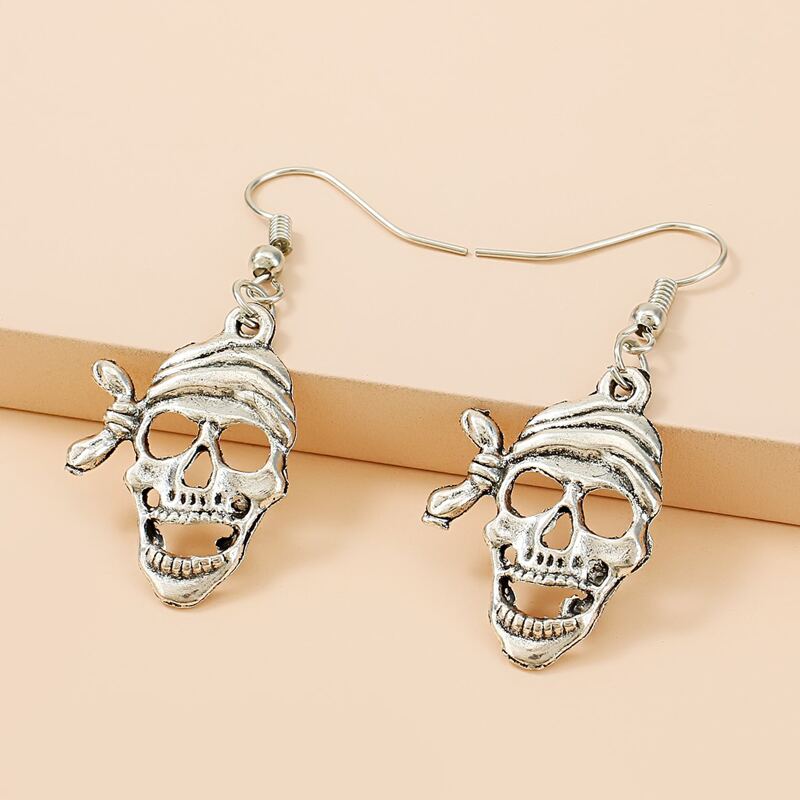 

Skull Charm Earrings, Antique silver