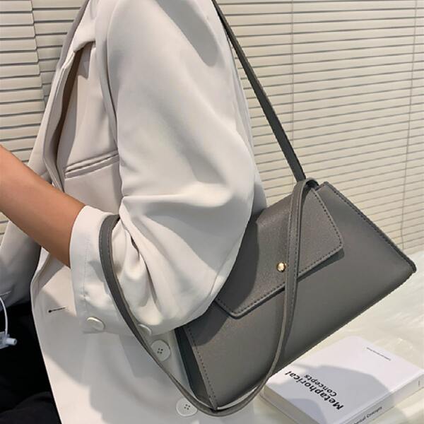 

Minimalist Flap Baguette Bag, Grey