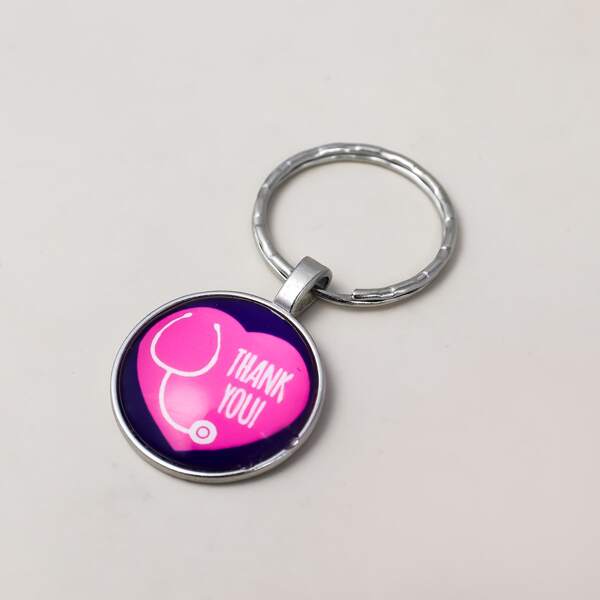 

Letter Graphic Round Charm Keychain, Pink